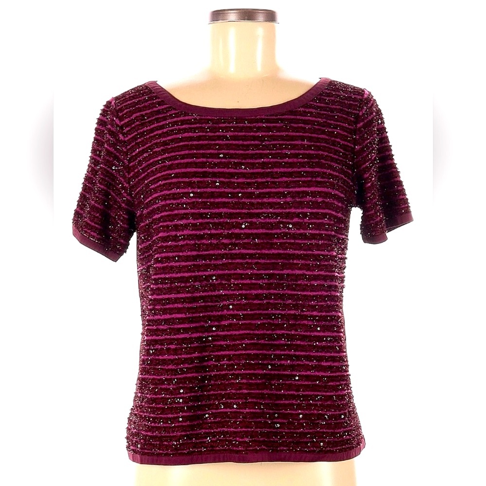 LOFT Festive Top with Short Sleeves and Sparkly Texture Detail - XS